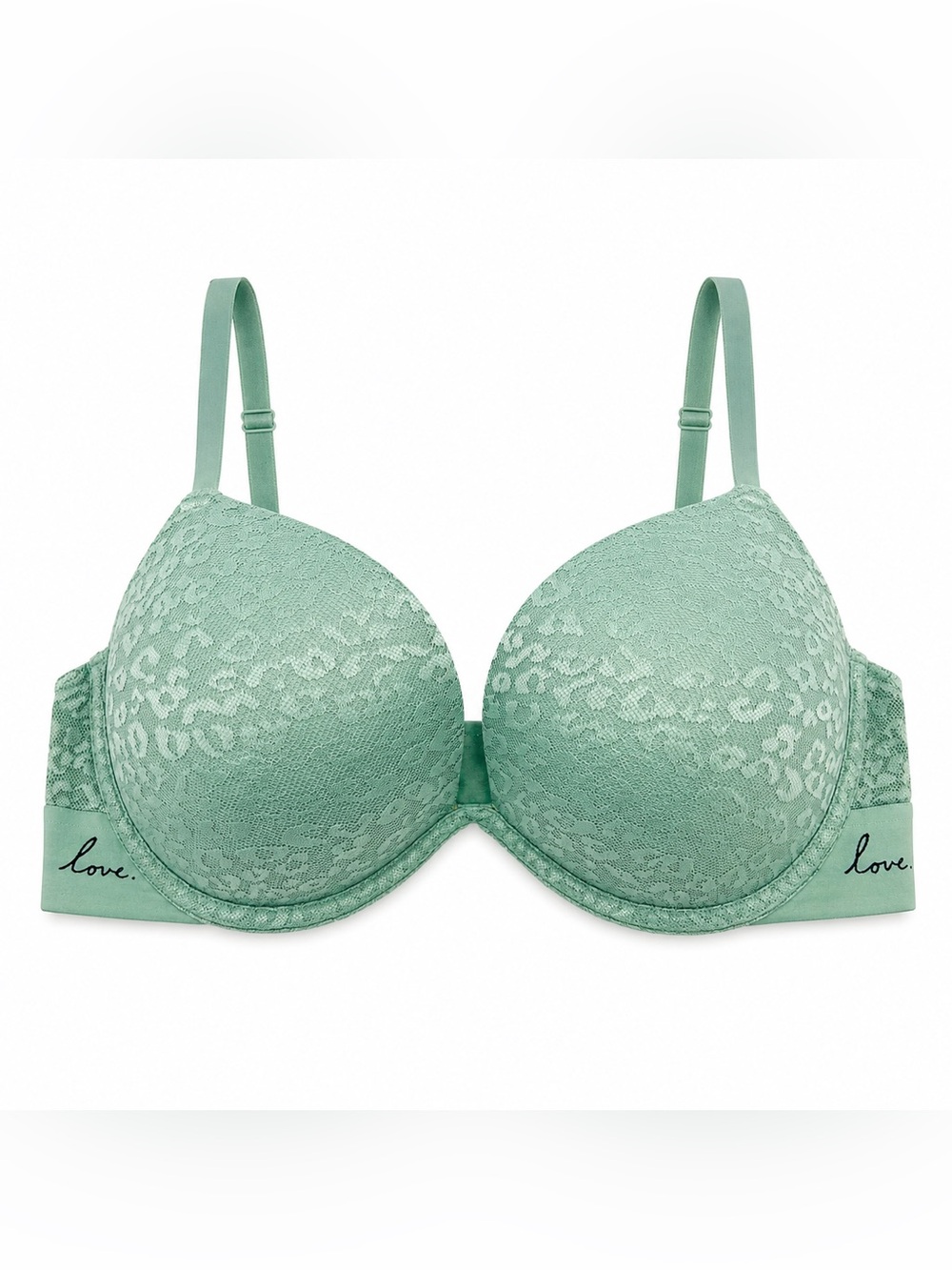 PINK Victoria’s Secret Wear Everywhere Super Push Up Bra size 34D Green Lace
